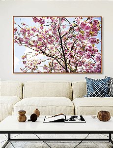 Quadro Horizontal Árvore Ipê Flores Rosa Céu Azul Natureza Paisagem Canvas Moldura