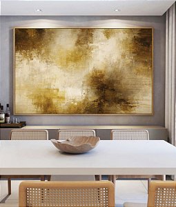 Quadro Horizontal Abstrato Bronze Marrom Caramelo Efeito Concreto Canvas Moldura