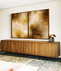 Duo de Quadros Abstrato Bronze Marrom Caramelo Efeito Concreto Canvas Moldura