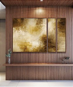 Trio de Quadros Estilizados Abstrato Bronze Marrom Caramelo Efeito Concreto Canvas Moldura