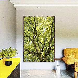 Quadro Vertical Copa de Árvore Verde Natureza Paisagem Luz Solar Canvas Moldura