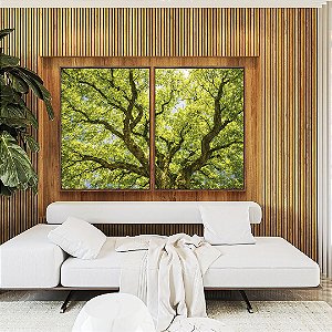 Duo de Quadros Copa de Árvore Verde Natureza Paisagem Luz Solar Canvas Moldura
