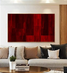 Quadro Horizontal Abstrato Tons de Vermelho Carmim Bordô Canvas Moldura