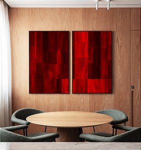 Duo de Quadros Abstrato Tons de Vermelho Carmim Bordô Canvas Moldura