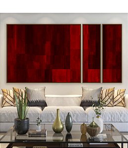Trio de Quadros Estilizados Abstrato Tons de Vermelho Carmim Bordô Canvas Moldura