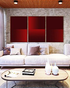 Trio de Quadros Abstrato Geométrico Degradê Vermelho Intenso Canvas Moldura