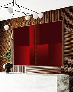Duo de Quadros Abstrato Geométrico Degradê Vermelho Intenso Canvas Moldura
