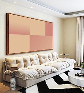 Quadro Horizontal Abstrato Geométrico Degradê Rosa Pêssego Salmão Canvas Moldura