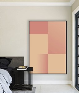 Quadro Vertical Abstrato Geométrico Degradê Rosa Pêssego Salmão Canvas Moldura