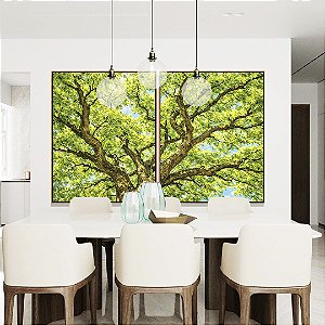 Duo de Quadros Copa de Árvore Verde Luz Solar Céu Azul Natureza Canvas Moldura