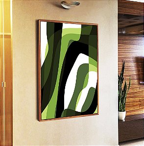 Quadro Vertical Abstrato Mosaico Verde Floresta Limão Canvas Moldura