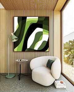 Quadro Quadrado Abstrato Mosaico Verde Floresta Limão Canvas Moldura