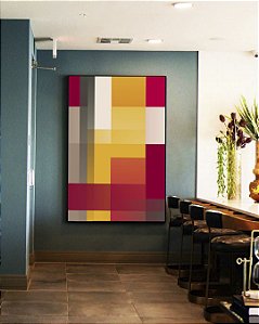 Quadro Vertical Abstrato Geométrico Degradê Amarelo Mostarda Laranja Cinza Canvas Moldura