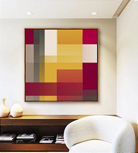 Quadro Quadrado Abstrato Geométrico Degradê Amarelo Mostarda Laranja Cinza Canvas Moldura