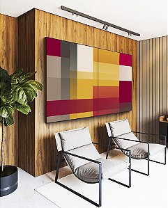 Duo de Quadros Abstrato Geométrico Degradê Amarelo Mostarda Laranja Cinza Canvas Moldura