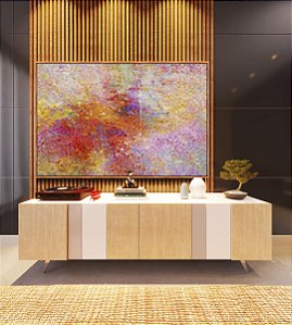 Quadro Horizontal Abstrato Mosaico Rosa Coral Colorido Canvas Moldura