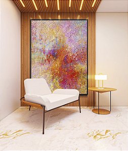 Quadro Vertical Abstrato Mosaico Rosa Coral Colorido Canvas Moldura