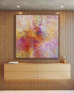 Quadro Quadrado Abstrato Mosaico Rosa Coral Colorido Canvas Moldura