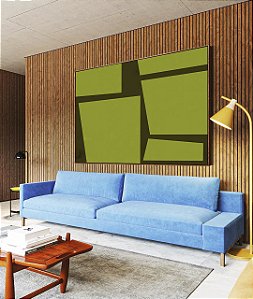 Quadro Horizontal Abstrato Minimalista Geométrico Verde Oliva Marrom Canvas Moldura