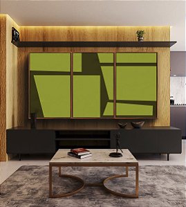 Trio de Quadros Abstrato Minimalista Geométrico Verde Oliva Marrom Canvas Moldura
