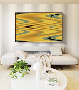 Quadro Horizontal Abstrato Arte Fluida Amarelo Mostarda Verde Oliva Ondulações Canvas Moldura