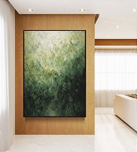 Quadro Vertical Abstrato Tons de Verde Esmeralda Textura Canvas Moldura