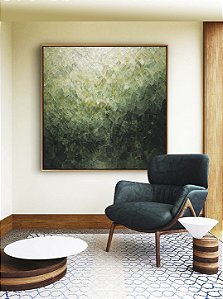 Quadro Quadrado Abstrato Tons de Verde Esmeralda Textura Canvas Moldura