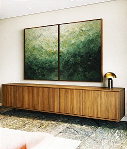 Duo de Quadros Abstrato Tons de Verde Esmeralda Textura Canvas Moldura
