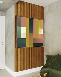 Quadro Quadrado Abstrato Geométrico Color Block Rosa Verde Amarelo Canvas Moldura