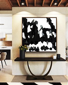 Quadro Quadrado Abstrato Geométrico Minimalista Preto e Branco Canvas Moldura