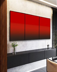 Trio de Quadros Abstrato Degradê Vermelho Intenso Escuro e Vivo Canvas Moldura