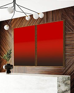 Duo de Quadros Abstrato Degradê Vermelho Intenso Escuro e Vivo Canvas Moldura