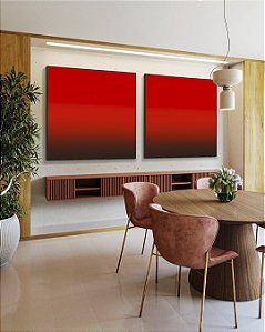 Duo de Quadros Quadrados Abstrato Degradê Vermelho Intenso Escuro e Vivo Canvas Moldura