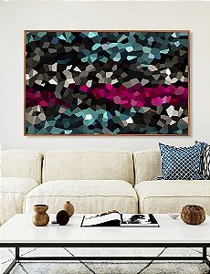 Quadro Horizontal Abstrato Mosaico Cinza Turquesa Rosa Intenso Canvas Moldura