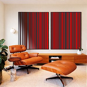 Duo de Quadros Abstrato Listras Vermelho Carmim Cinza Prateado Canvas Moldura