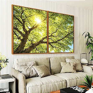 Duo de Quadros Copa da Árvore Luz do Sol Céu Azul Natureza Canvas Moldura
