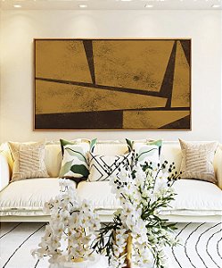Quadro Horizontal Abstrato Geométrico Minimalista Textura Ocre Marrom Canvas Moldura