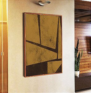 Quadro Vertical Abstrato Geométrico Minimalista Textura Ocre Marrom Canvas Moldura