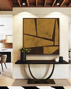 Quadro Quadrado Abstrato Geométrico Minimalista Textura Ocre Marrom Canvas Moldura