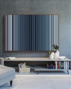 Quadro Horizontal Abstrato Listras Degradê Azul Marinho Branco Canvas Moldura