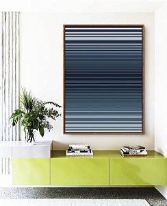 Quadro Vertical Abstrato Listras Degradê Azul Marinho Branco Canvas Moldura