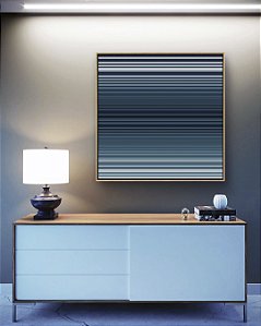 Quadro Quadrado Abstrato Listras Degradê Azul Marinho Branco Canvas Moldura