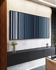 Trio de Quadros Abstrato Listras Degradê Azul Marinho Branco Canvas Moldura