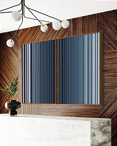 Duo de Quadros Abstrato Listras Degradê Azul Marinho Branco Canvas Moldura
