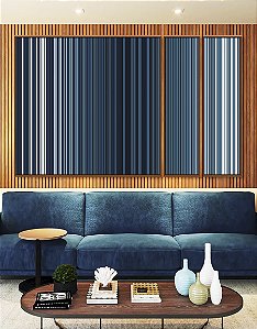 Trio de Quadros Estilizados Abstrato Listras Degradê Azul Marinho Branco Canvas Moldura