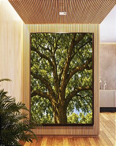 Quadro Vertical Árvore Iluminada Folhagem Verde Luz Natural Canvas Moldura