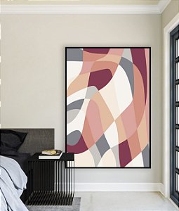 Quadro Vertical Abstrato Mosaico Contornos Rosa Salmão Cinza Branco Canvas Moldura