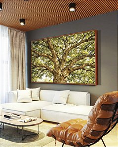 Quadro Horizontal Árvore Majestosa Folhagem Verde Luz Dourada Natureza Canvas Moldura