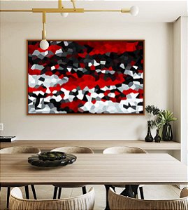 Quadro Horizontal Abstrato Mosaico Vermelho Preto e Branco Canvas Moldura