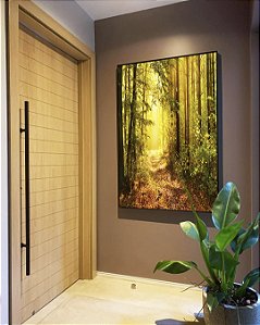 Quadro Vertical Caminho Iluminado na Floresta Dourada Natureza Paisagem Canvas Moldura